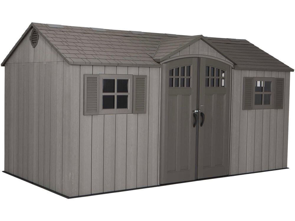 Сарай (хозблок) пластиковый WOODLOOK 15x8 60318 с двускатной крышей для дачи или загородного дома
