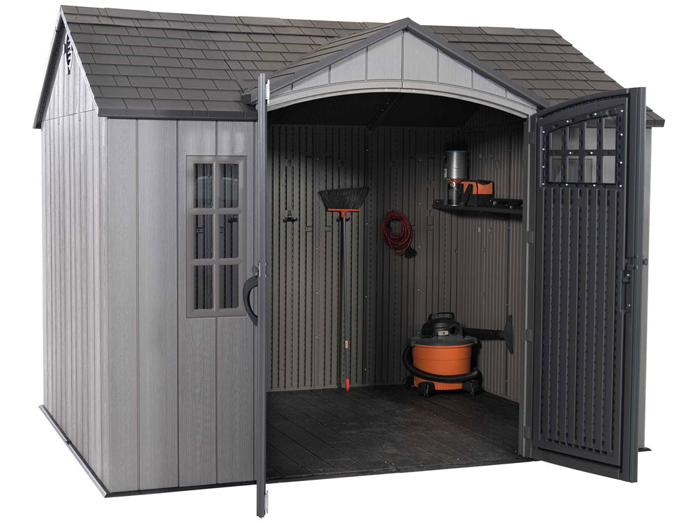 Сарай (хозблок) пластиковый WOODLOOK 10x8 60334 габариты 238 х 299 см с двускатной крышей для дачи или загородного дома