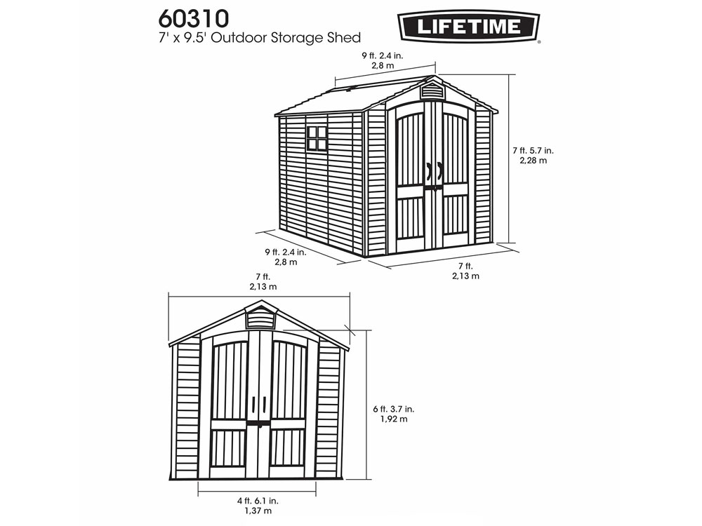 Дачный хозблок (сарай) WOODLOOK 7x9,5 60310 габариты 283,5 х 218,5 см из пластика, с двускатной крышей, для загородного дома
