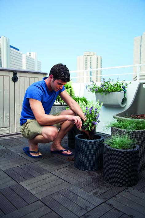 Набор кашпо Keter S+M+L CYLINDER PLANTERS 7/18/39л из пластика под плетеный ротанг