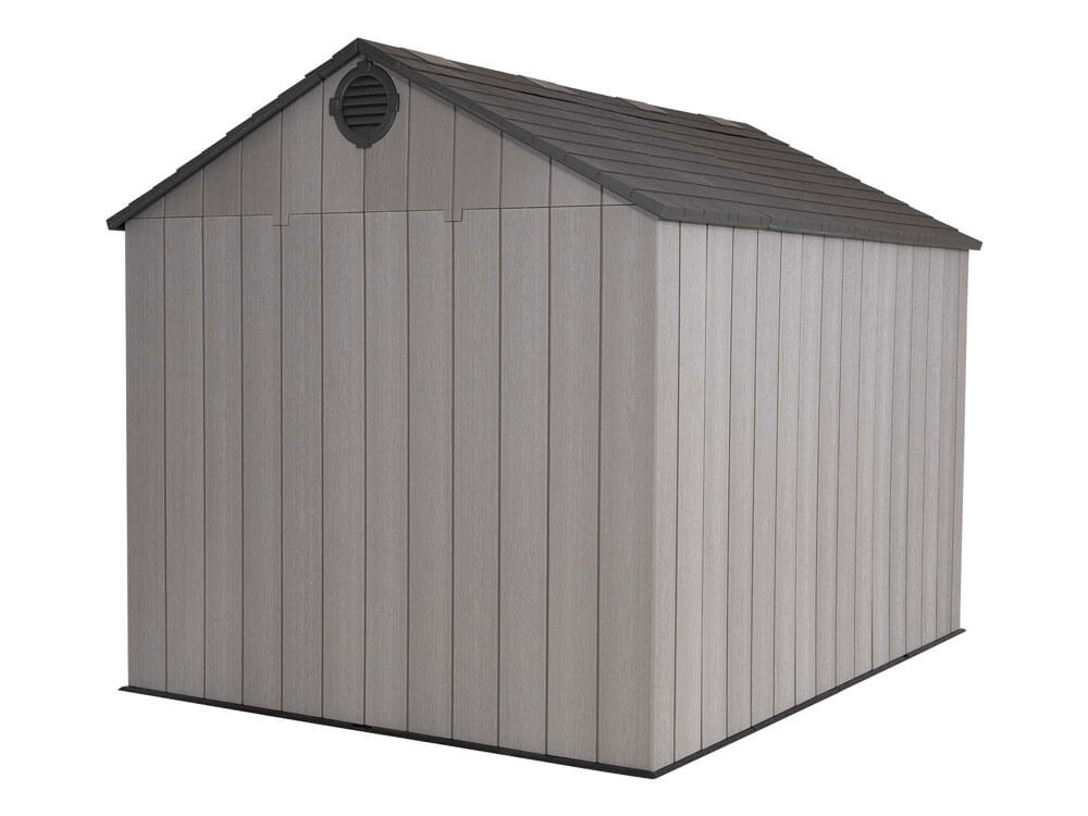 Сарай (хозблок) пластиковый WOODLOOK 8x10 60295 габариты 304 х 243 см с двускатной крышей для дачи или загородного дома