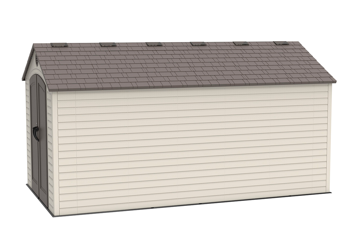 Сарай (хозблок) пластиковый LifeTime 15x8 DD 60079 габариты 239 х 452 см с двускатной крышей для дачи или загородного дома