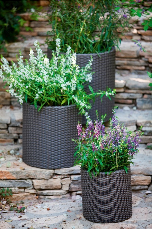 Набор кашпо Keter S+M+L CYLINDER PLANTERS 7/18/39л из пластика под плетеный ротанг