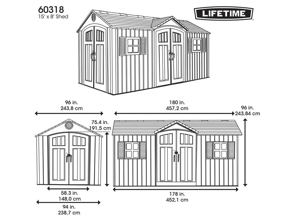 Сарай (хозблок) пластиковый WOODLOOK 15x8 60318 с двускатной крышей для дачи или загородного дома