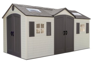 Сарай (хозблок) пластиковый LifeTime 15x8 DD 60079 габариты 239 х 452 см с двускатной крышей для дачи или загородного дома