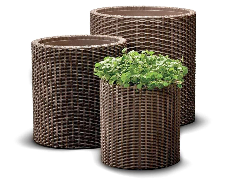Набор кашпо Keter S+M+L CYLINDER PLANTERS 7/18/39л из пластика под плетеный ротанг