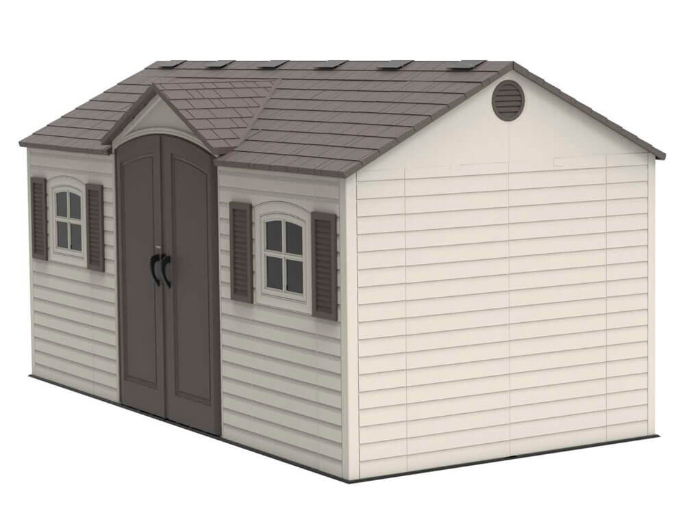 Сарай (хозблок) пластиковый LifeTime 15x8 DD 60079 габариты 239 х 452 см с двускатной крышей для дачи или загородного дома