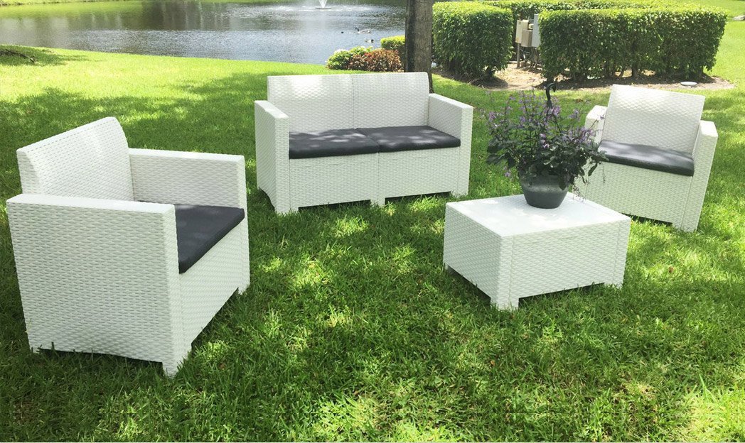 Уличный комплект пластиковой мебели b:rattan NEBRASKA 2 SET (4 места) под ротанг для террасы и лаунж зоны на балконе в садах и ресторанах.