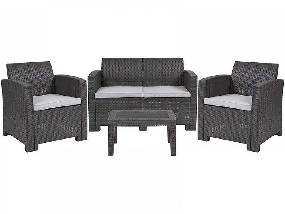Уличный комплект пластиковой мебели b:rattan NEBRASKA 2 SET (4 места) под ротанг для террасы и лаунж зоны на балконе в садах и ресторанах.