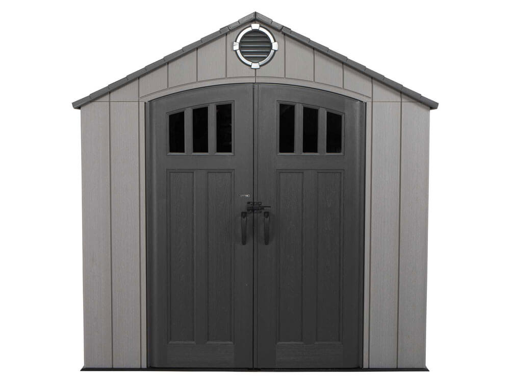 Пластиковый сарай (хозблок) WOODLOOK 8x7,5 60299 габариты 223,6 х 238,7 см с двускатной крышей для дачи или загородного дома