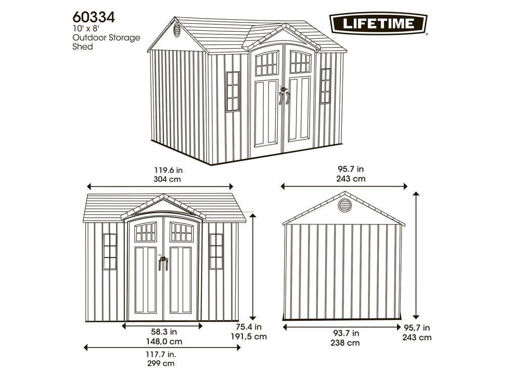 Сарай (хозблок) пластиковый WOODLOOK 10x8 60334 габариты 238 х 299 см с двускатной крышей для дачи или загородного дома