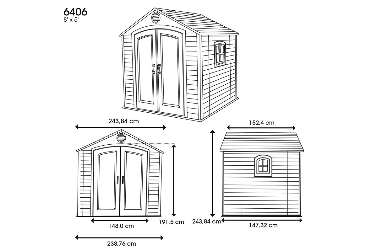 Сарай (хозблок) LifeTime 8х5 6406 3.14м² габариты 243,84 х 152,4 см из пластиковый, с двускатной крышей, для дачи или загородного дома